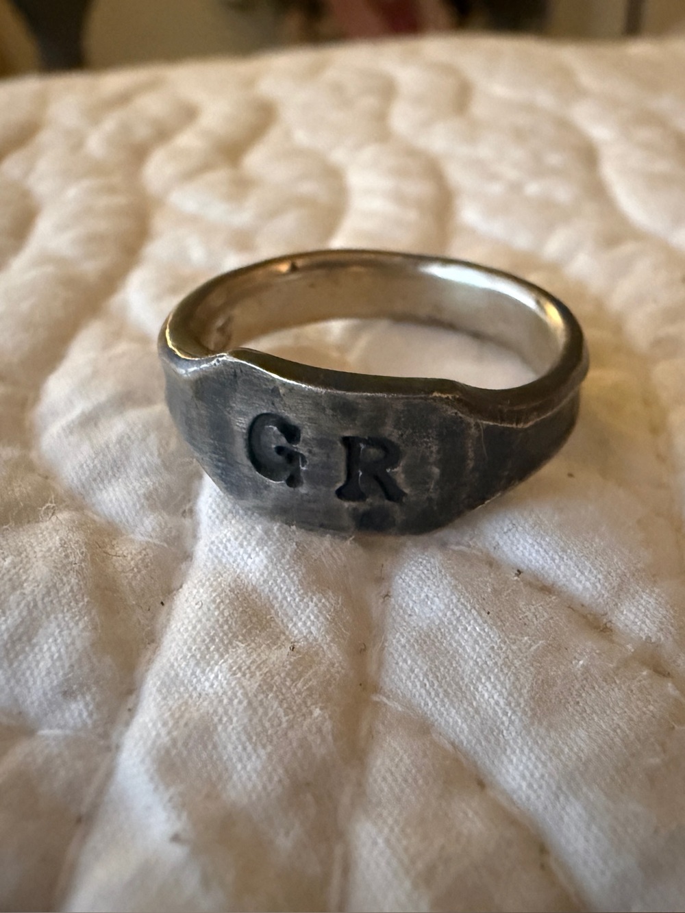 Stamped Initials Signet Ring - Solid Sterling Silver